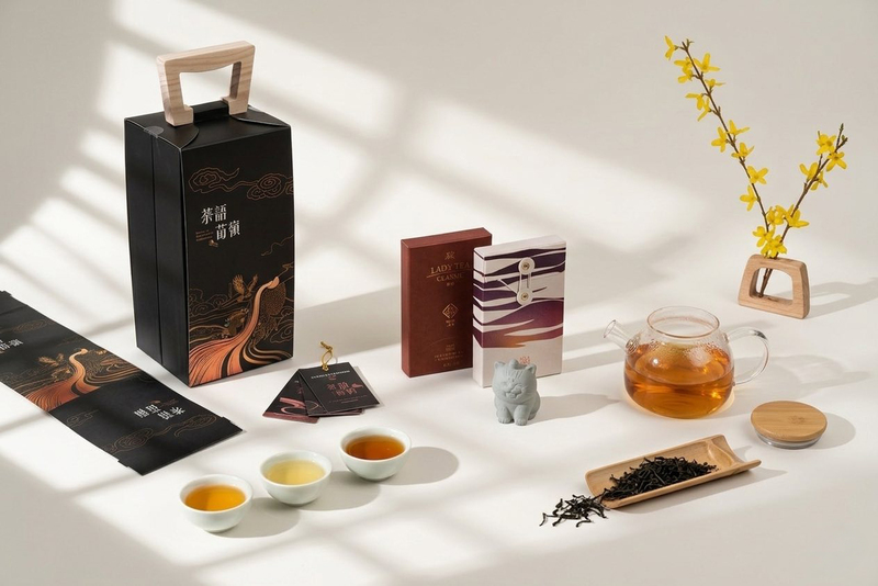圖2.「茶語苗嶺」茶葉禮盒設計，融合苗栗在地文化與永續概念，透過結構轉換展現「全循環行動茶席」之創新設計圖片